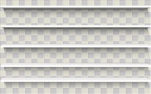 White shelf on the tile wall in the room Stock Illustration