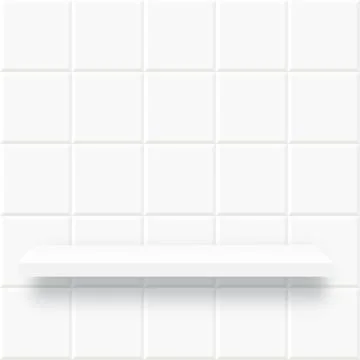 White shelf on wall. Bathroom or kitchen interior with product podium. Vector 스톡 일러스트