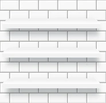 White shelf on wall. Bathroom or kitchen interior with product podium. Vector 스톡 일러스트