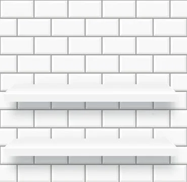 White shelf on wall. Bathroom or kitchen interior with product podium. Vector Stock Illustration