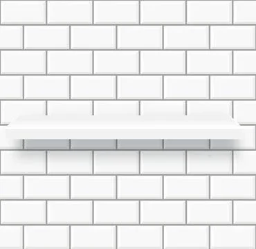 White shelf on wall. Bathroom or kitchen interior with product podium. Vector Stock Illustration