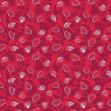 White shells in hot red water seamless vector pattern Illustrazione stock