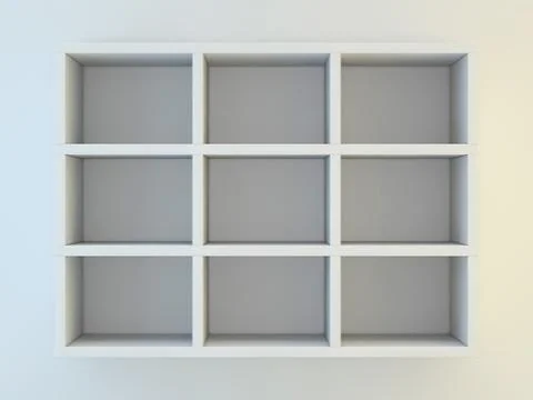 White shelves for show case. 3D Illustrazione stock