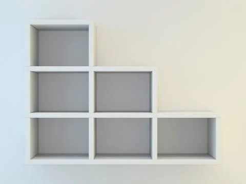 White shelves for show case. 3D Illustrazione stock