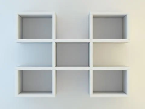 White shelves for show case. 3D Illustrazione stock
