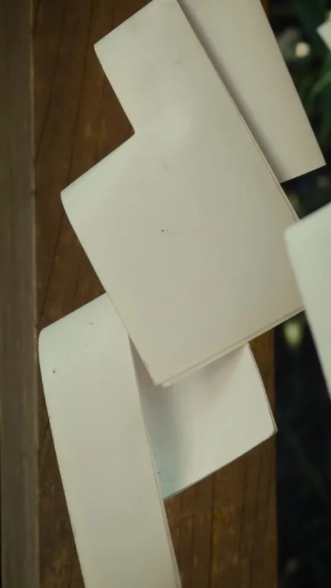 White shide paper streamers swaying in wind at Japanese shrine 库存影片 346263553