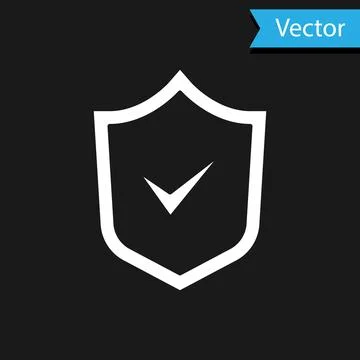 White Shield with check mark icon isolated on black background. Security, safety Stock Illustration