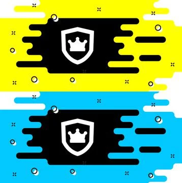 White Shield with crown icon isolated on black background. Vector Stock Illustration