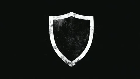 White shield emblem on black background, grunge stop motion style digital a.. Stock Footage 342046994