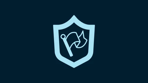 White Shield with flag icon isolated on blue background. Victory, winning and Stock Footage 229550780