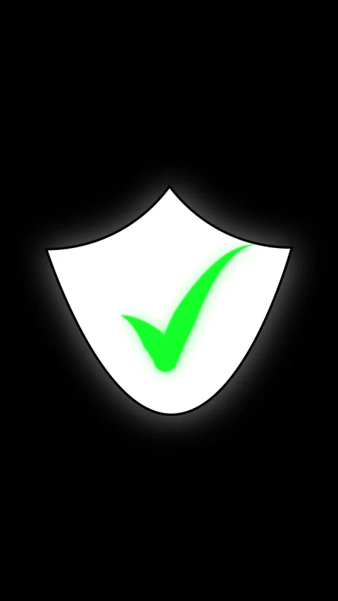 White shield icon features bright green check mark with neon glow. Shield i.. Stock Footage 344862013