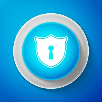 White Shield with keyhole icon isolated on blue background. Protection and 库存插图