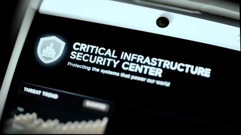 White shield logo and the words Critical Infrastructure Security Center appear Stock Photos