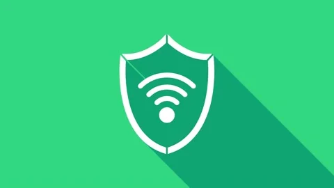 White Shield with WiFi wireless internet network symbol icon isolated on green Stock Footage 146948841