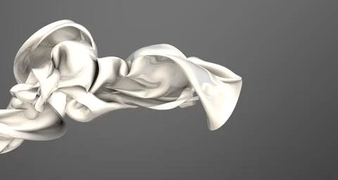 White, shiny dynamic fabric on a gray background. Fashion background. Illustrazione stock