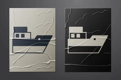 White Ship line path of ship sea route with start point GPS and black line ic Stock Illustration