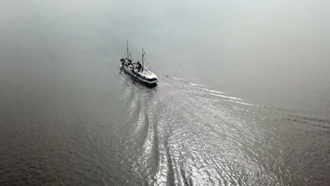 A white ship is moving quickly along the water surface of the river. Stock-Footage 138036190