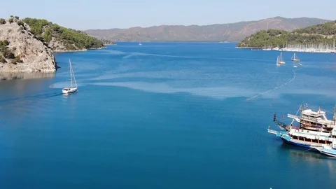 White ship sailing from bay Stock Footage 119470529