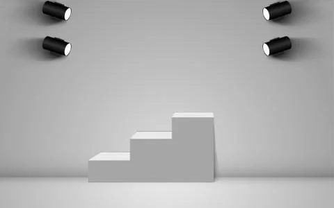 White showcase and spotlight in the studio room Stock Illustration