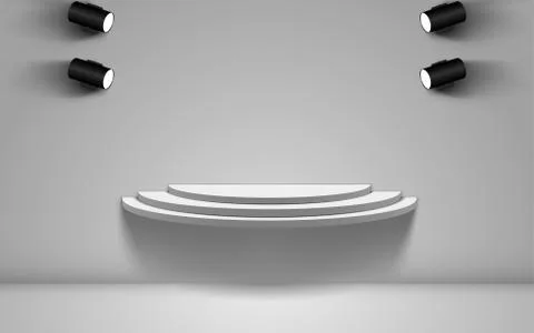 White showcase and spotlight in the studio room Stock Illustration