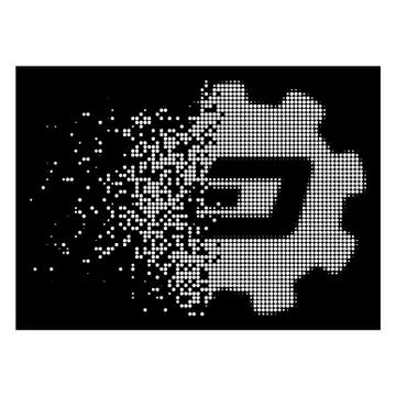 White Shredded Dot Halftone Dash Setup Gear Icon Stock Illustration