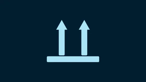 White This side up icon isolated on blue background. Two arrows indicating top Stock Footage 230024618