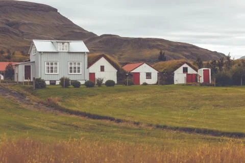 White Siding Icelandic Houses Stock Photos