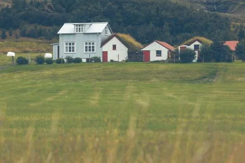 White Siding Icelandic Houses Stock Photos