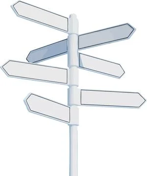 White signpost with multiple blank arrow signs pointing in various directions Stock Illustration