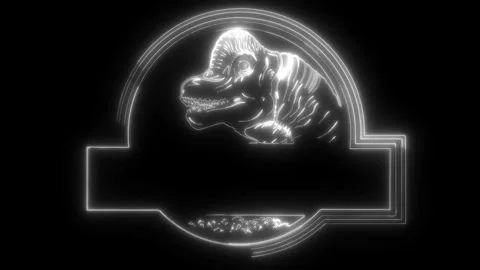White silhouette of brachiosaurus Dinosaurs logo on black background . Stock Footage 276084674