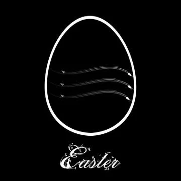 White silhouette of Easter egg and decorative text on black Illustrazione stock