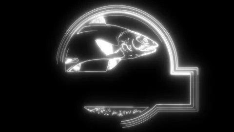 White silhouette of Fish salmon logo on black background Stock Footage 276159277