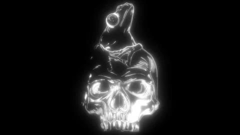 White silhouette of frog on human skull on black background 스톡 동영상 276159421