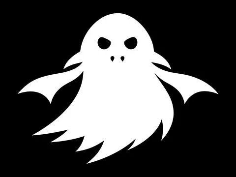 White silhouette of ghost isolated on black background. Concept of spooky s.. Stock Illustration