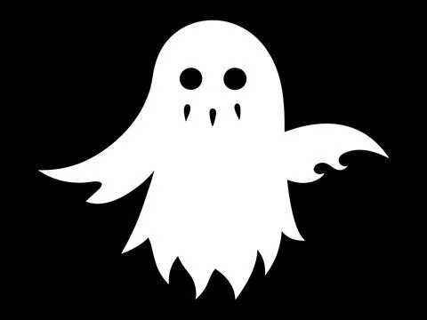 White silhouette of ghost isolated on black background. Concept of spooky spi Stock Illustration