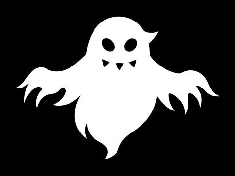 White silhouette of ghost isolated on black background. Concept of spooky spi Stock Illustration