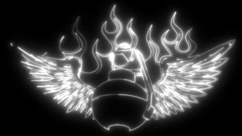 White silhouette of hand grenade with flames and wings on black background Stock Footage 276082266
