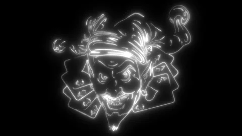 White silhouette of Laughing Devil joker on black background Stock Footage 276083997