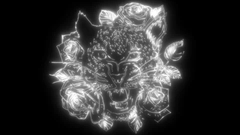 White silhouette of leopard head with roses on black background Stock Footage 276085247