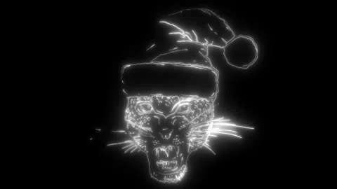 White silhouette of Leopard with Santa Hat on black background Stock Footage 276082999