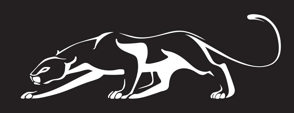 White silhouette of panther on black background. Vector illustration. Stock Illustration