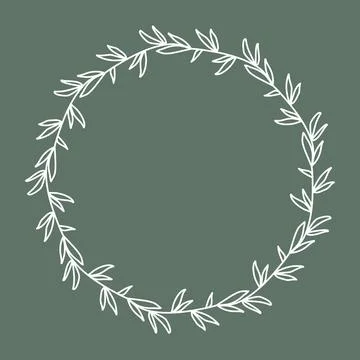 White silhouette of round botanical frame on green background Stock Illustration