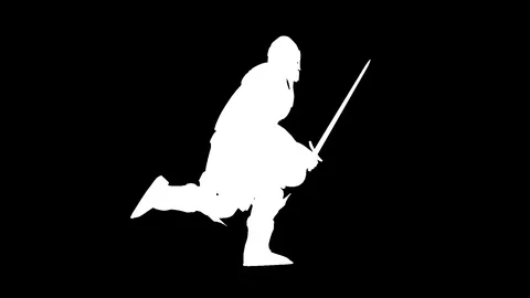 White silhouette of a running soldier. Alpha channel. Alpha matte. FullHD. Stock Footage 106930111