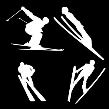 White silhouette of a skier on a black background, long jump Stock Illustration
