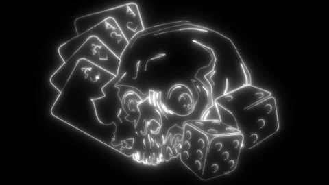 White silhouette of skull Gambling elements concept with royal flush poker on Stock Footage 276155400