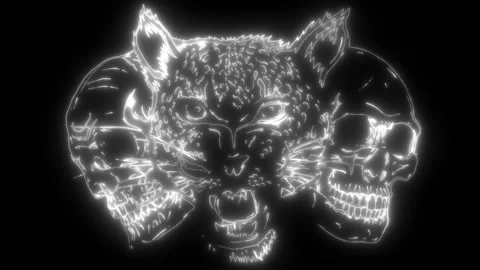 White silhouette of skulls head with leopard on black background. Stock Footage 276159028