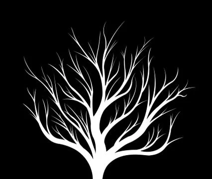 White silhouette of a tree on a black background. Stock Illustration