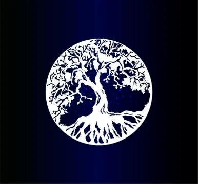 White silhouette tree of life on gradient background Stock Illustration