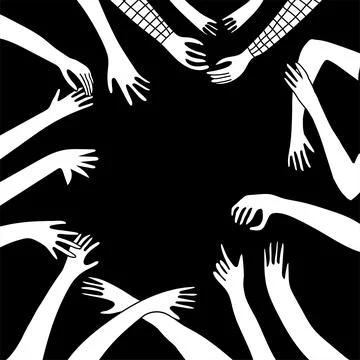 White silhouettes hands in different gestures drawn by hand in doodle style. Stock Illustration