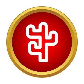 White simple cactus icon on red button Stock Illustration